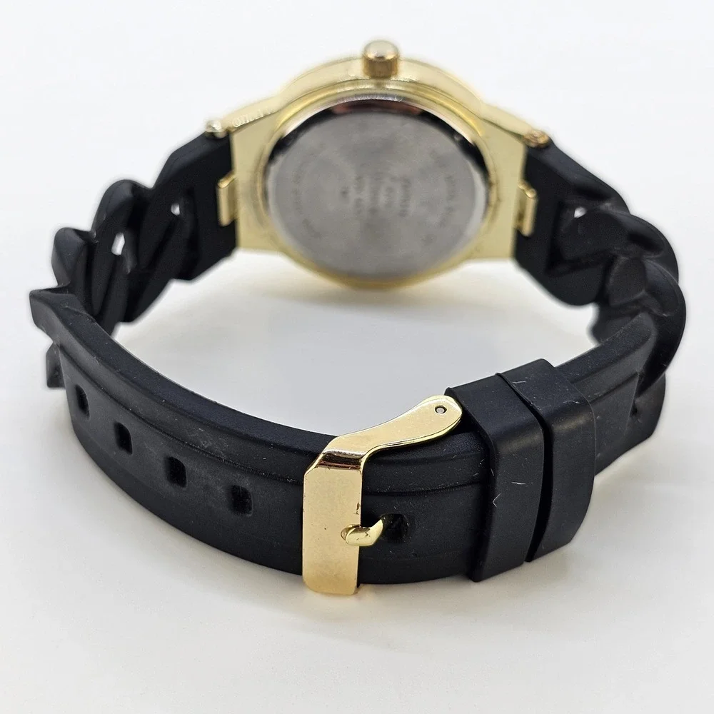 Women's Analog Watch 36MM Black Dial Black Plastic Bands NEW Battery